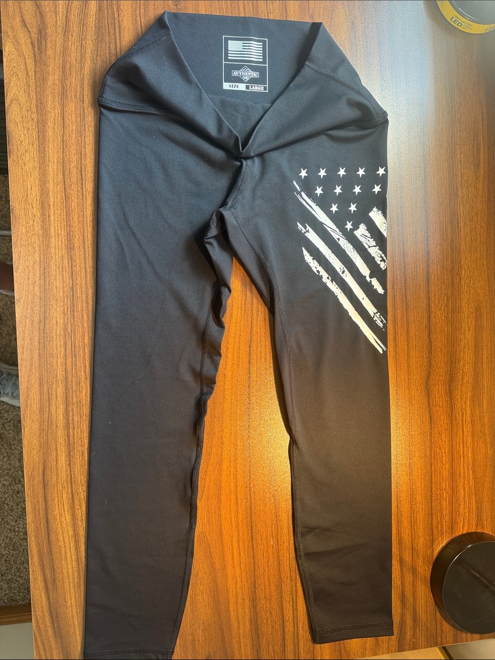 Kids Black Leggings with White Distressed Flag Graphic